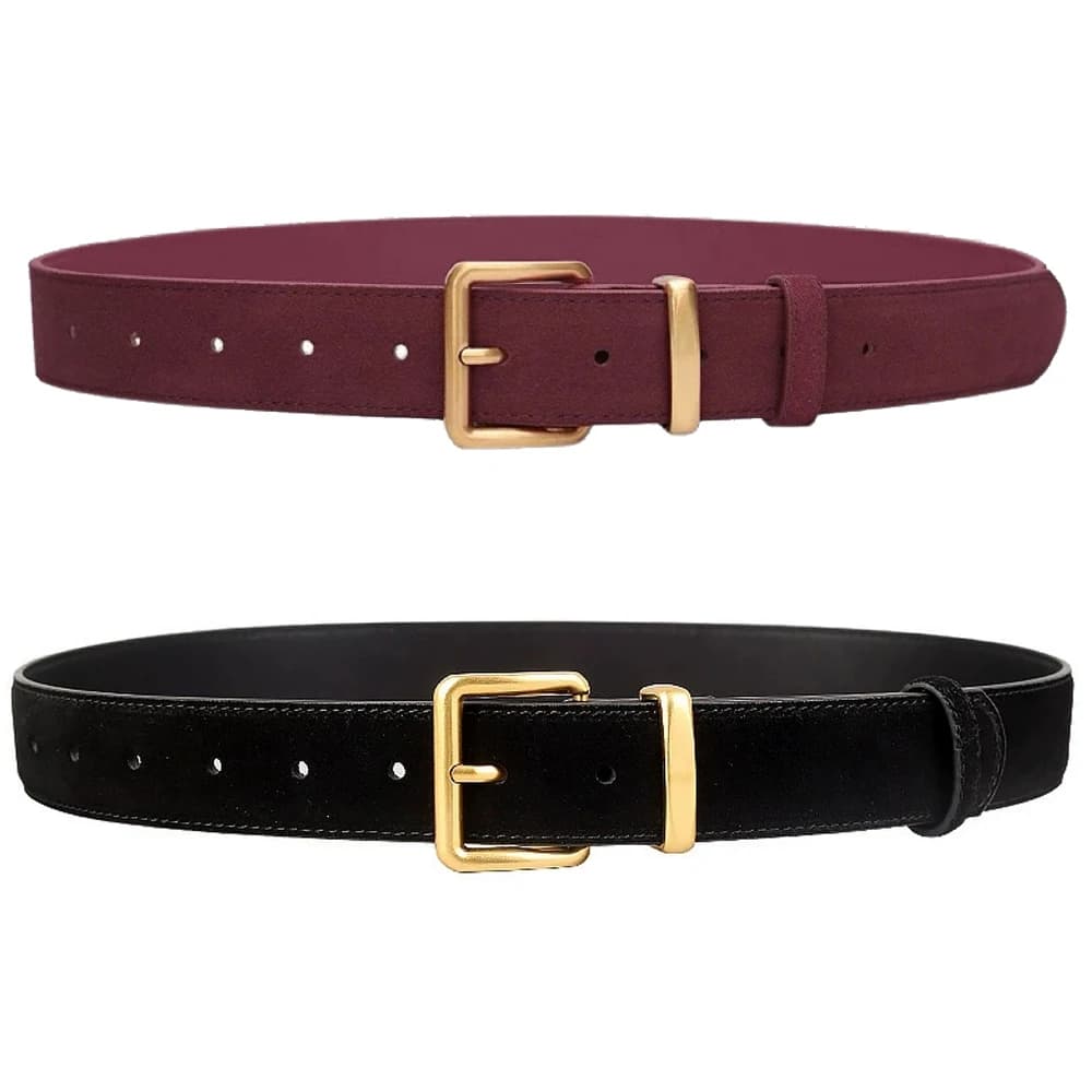 Cintura di lusso in pelle scamosciata PU da donna, stile vintage con fibbia ad ardiglione dorata, cintura larga 2,8 cm per abiti e accessori jeans