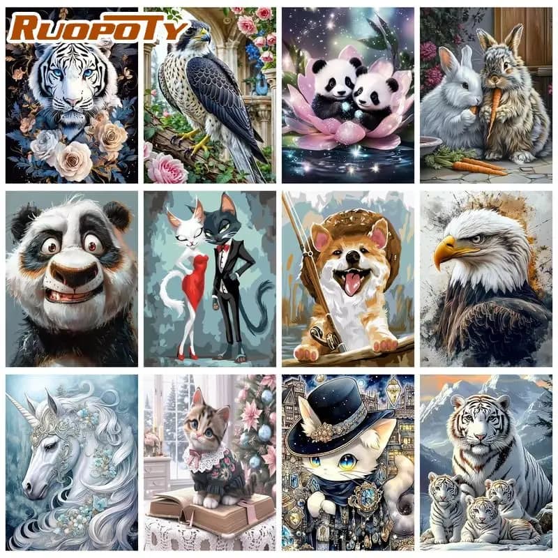 RUOPOTY White Cat Paint By Numbers For Adults Diy Making Kits Animal Acrylic Paint Create Wall Art Picture With Numbers