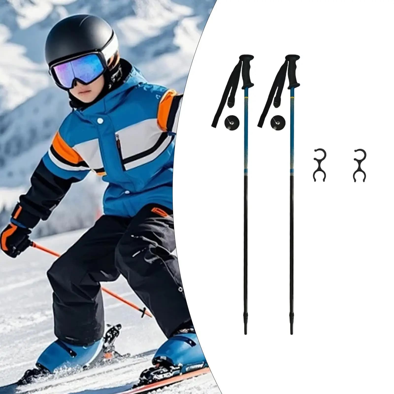 2 rugged and practical ski poles for children, trekking poles, backpack walking sticks, hiking, snowshoeing, skiing, climbing