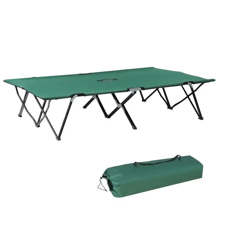 Outsunny Lettino da Campeggio Pieghevole per 2 Persone, Extra Largo 50 Pollici, Portatile per Esterni con Borsa per il Trasporto, Letto da Campeggio Rialzato, per Spiaggia ed Escursioni, Verde