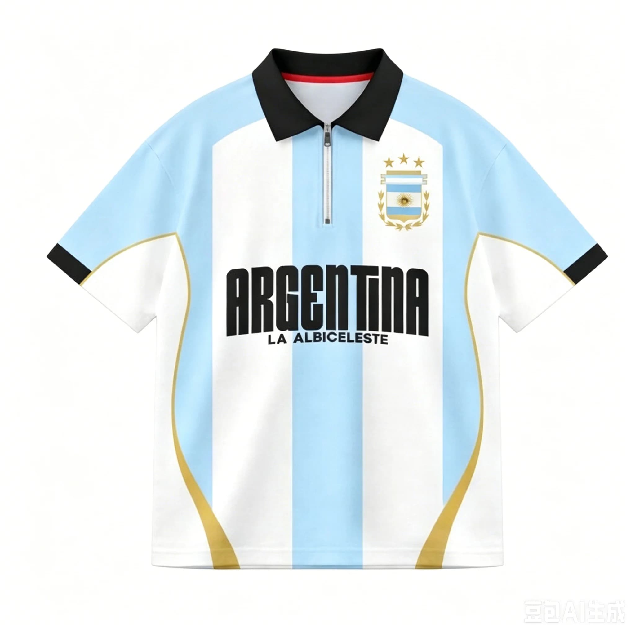 2026 Argentine Fan Uniform Football Print Breathable Zipper Polo Shirt Football T-shirt Is A Must-have for Fans