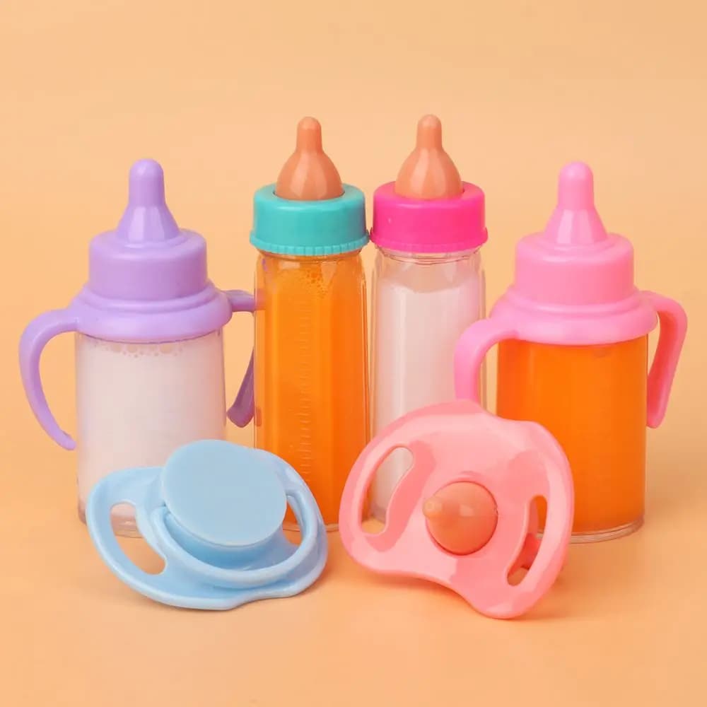 Casa delle bambole Reborn Bambole carine Accessori Bottiglie di latte magiche Bottiglie di succo con bavaglini ciuccio Bottiglia di capezzoli in plastica