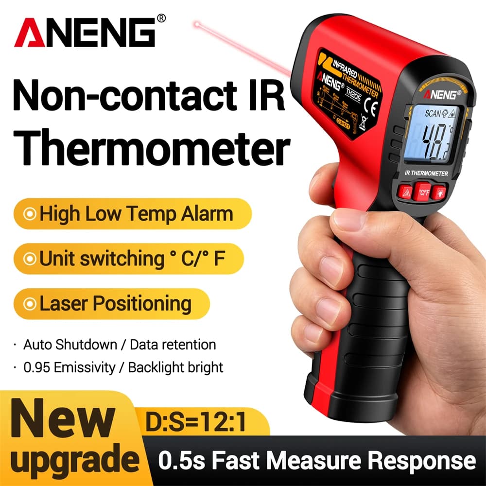 ANENG TH206 Digital Infrared Thermometer -50~600℃ Temperature Meter Non-contact Pyrometer Tester IR Hygrometer Industrial Tool