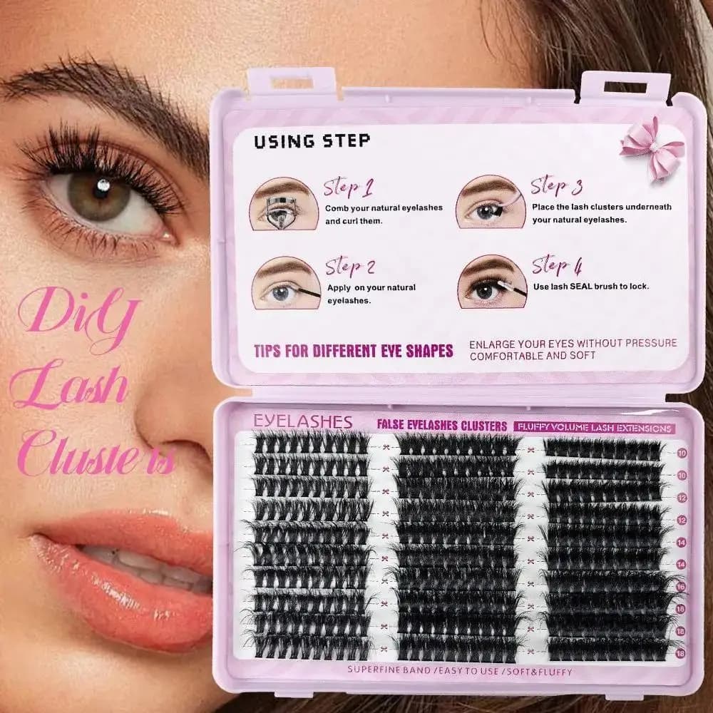 Kit di Extension Ciglia Finte 10-18mm, Design a Ciuffetti, Stile Naturale e Voluminoso, per Applicazione Fai-da-Te
