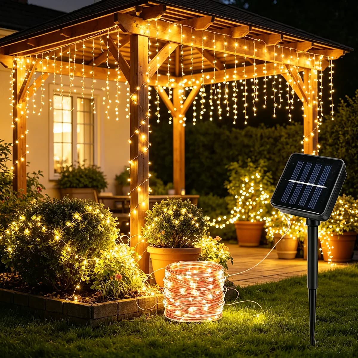Garden Patio Solar LED Fairy Lights Waterproof Outdoor Ambient Lamp Camping Christmas Tree Festive Party Ornaments