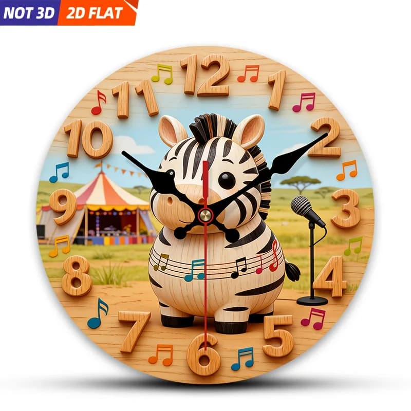 2D Piatto. 1 pezzo. Orologio da parete in stile tema musicale Zebra, orologio decorativo silenzioso, orologio da parete creativo, adatto per camera da letto, soggiorno