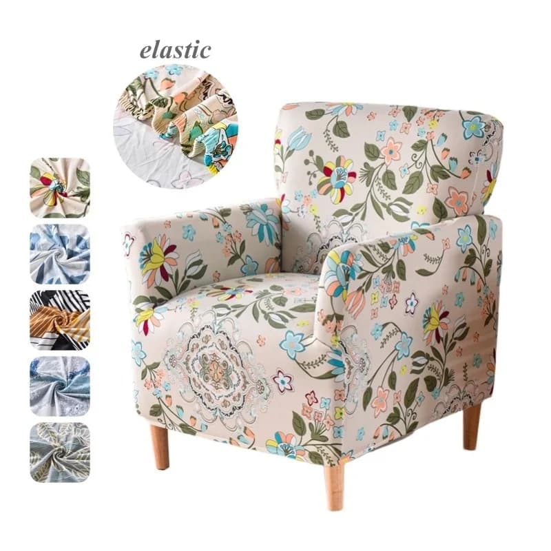 Club seat covers with floral print 1 seat lining for high elastic armchairs for living room Single sofa cover for studio bar