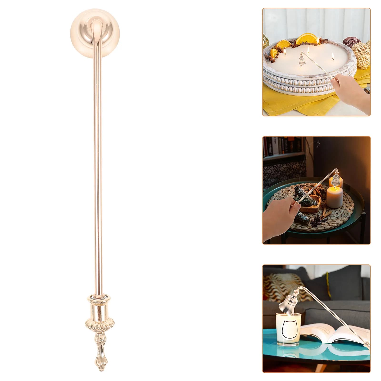 Spegnicandele con Manico Extra Lungo in Metallo Vintage, Estintore di Fiamma per Candele Grandi e Piccole, Candele Profumate in Barattolo, Sicuro per la Cera