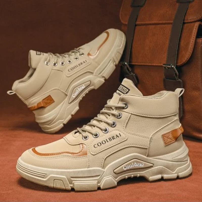 Stivali Alti da Uomo con Piattaforma, Scarpe Casual Antiscivolo Comode per Escursionismo, Scarpe da Lavoro Outdoor con Lacci alla Caviglia