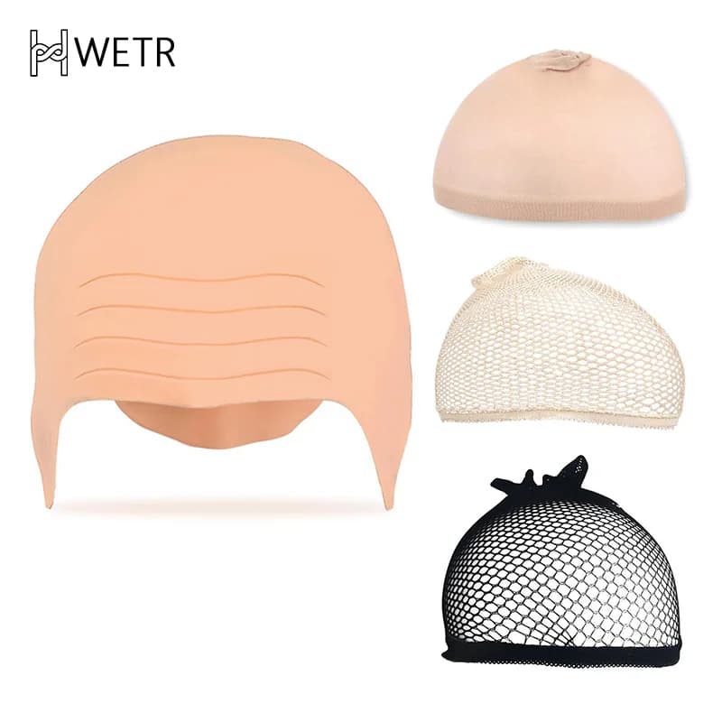 1/2/4 pezzi berretto calvo in lattice set per adulti berretto calvo vestito operato cappello cosplay berretto parrucca calva finta accessorio costume per giochi di scena