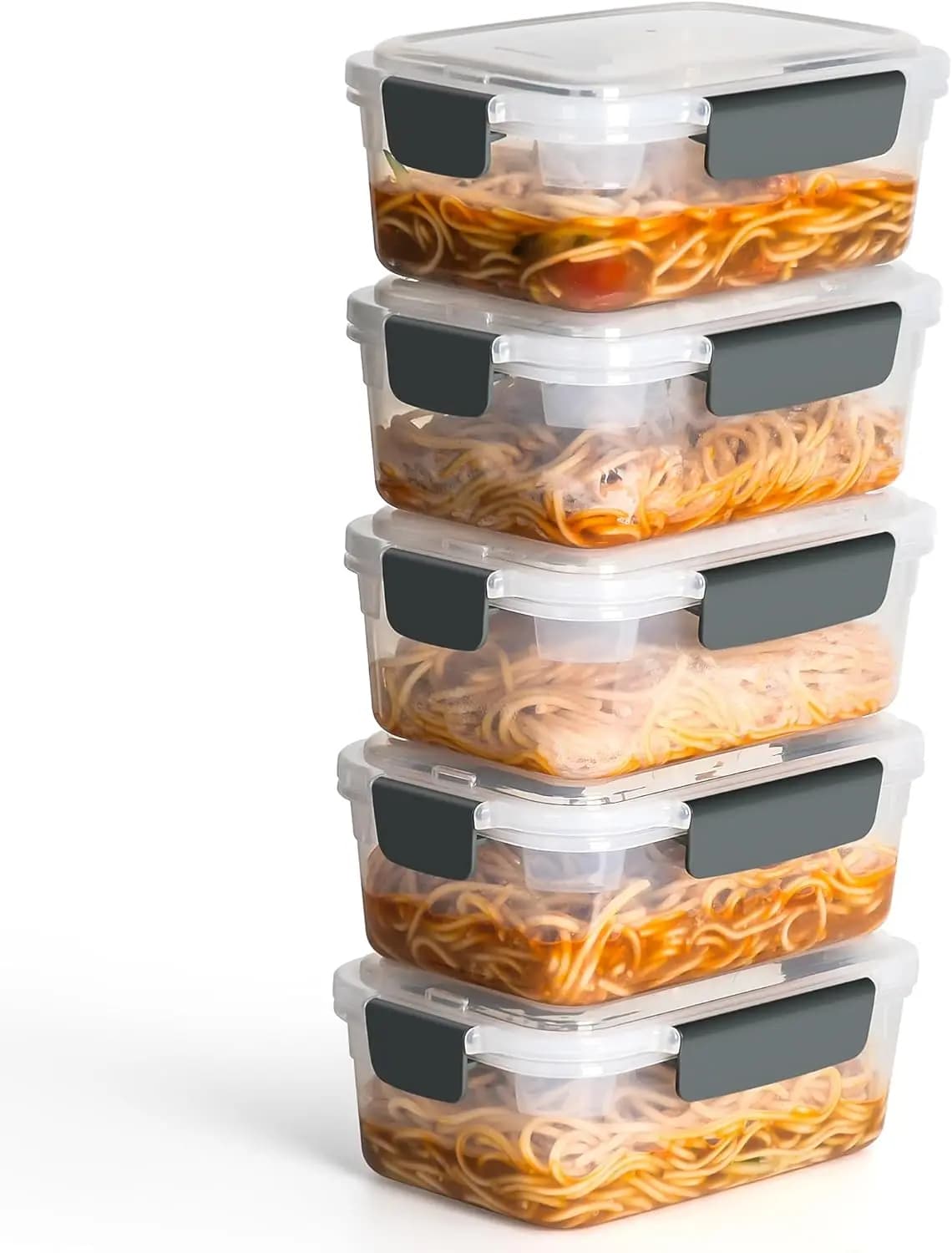 Set di 5 Contenitori in Plastica Impilabili per Alimenti con Coperchi, Adatti per Freezer e Lavastoviglie, Set Rettangolare per Preparazione Pasti