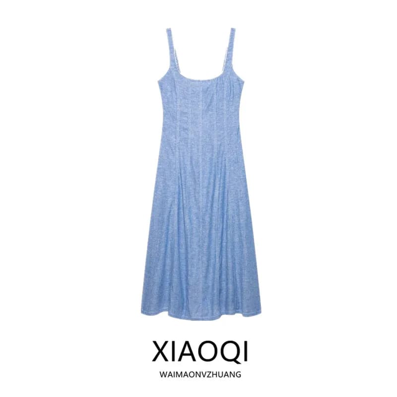 Early Autumn New Style Women's Dress with Lace Decoration Wide Shoulder Strap Sleeveless Versatile City Commute Style Dress