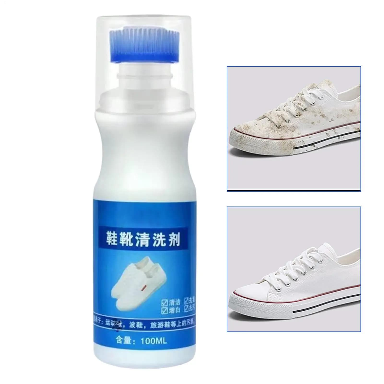 Detergente Schiumogeno Senza Risciacquo per Scarpe 100ml, Rimuovi Macchie Bianche per Scarpe, Lucidante per Pelle, Tela, Stivali Sportivi, Sneaker, Pulizia Bordi e Sporco