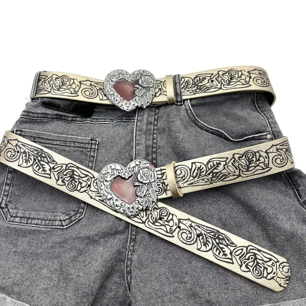 1 pz classico gotico punk PU Y2k cintura per donna cuore in metallo fiore fibbia cinturino in vita jeans accessori decorativi per cintura
