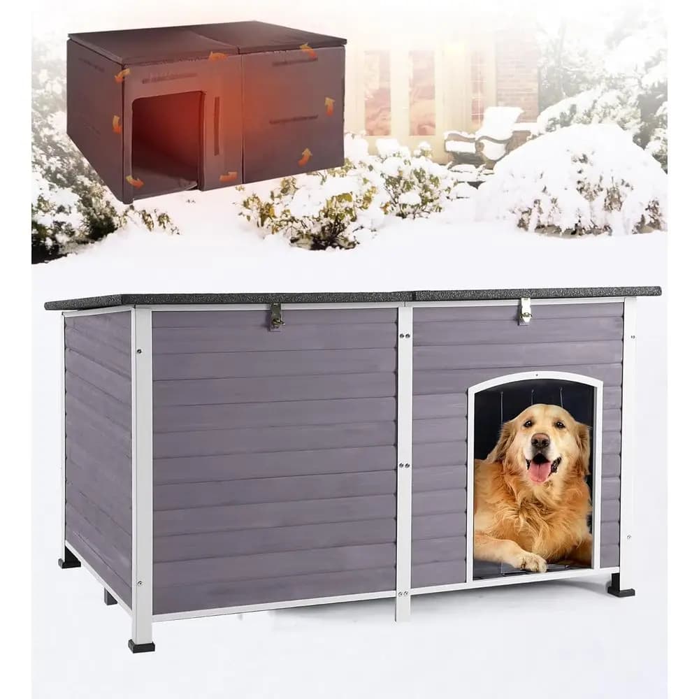 Grande cuccia per cani isolata per esterni con cuscino riscaldante, cuccia impermeabile, pavimento rimovibile per razze di grandi dimensioni - Grigio