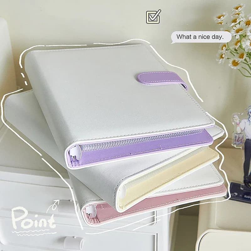 A5 Pu Leather Candy Color Binder photobcards Cute Loose-leaf Idol Kpop Album Photo Storage Book Journal Cover School Stationery