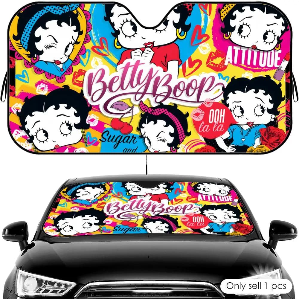 Parasole pieghevole universale per auto Anime B-Bettys Boops, protezione UV, isolamento termico, copertura pieghevole