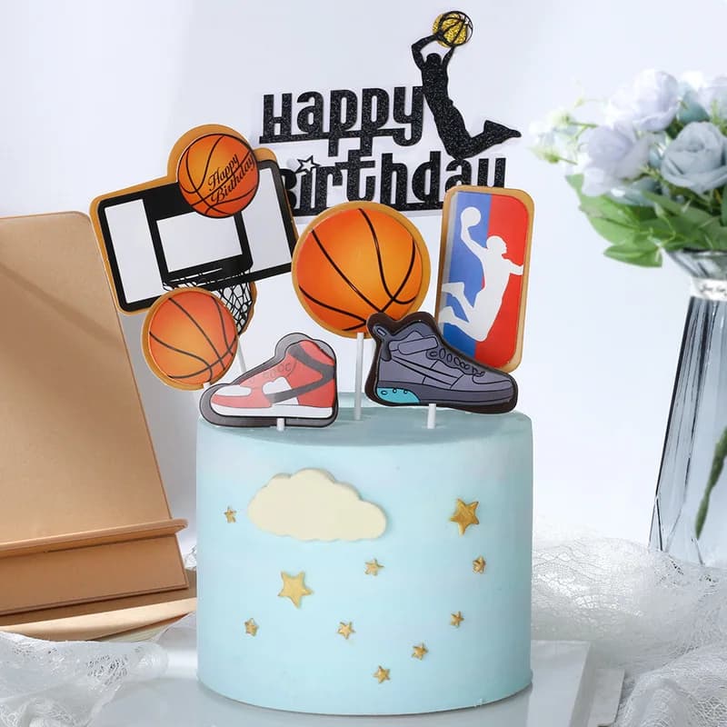 Baking Decoration Sports Football Cake Decoration Basketball Sports Sneakers Theme Decoration Card Insertion Plug in