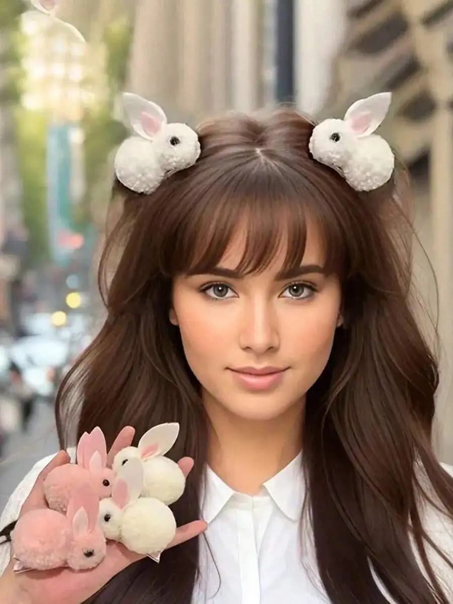 Set di fermagli per capelli a forma di coniglio pasquale da donna - Graziosi mini accessori per capelli per capelli fini