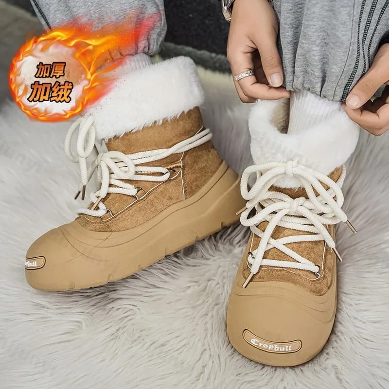 2025 Scarpe invernali in cotone caldo velluto spesso peluche per uomo Retro versatile bocca pelosa comodi stivali da neve alti antiscivolo