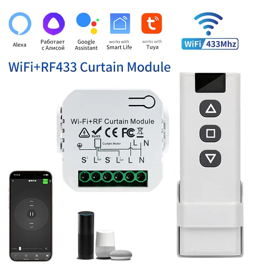 Tuya Smart WiFi Interruttore per tende Controller Tende a rullo Modulo otturatore RF433MHz Telecomando Alexa Google Home Smart Life APP
