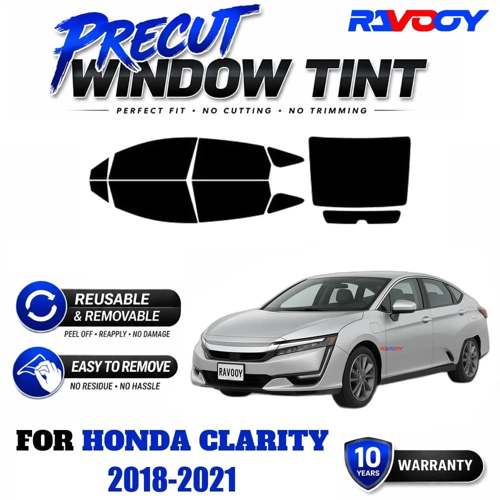 RAVOOY Precut Window Tint, Reusable Removable EPU Film, Custom Fit for Honda Clarity 2018-2021, UV Heat Protection