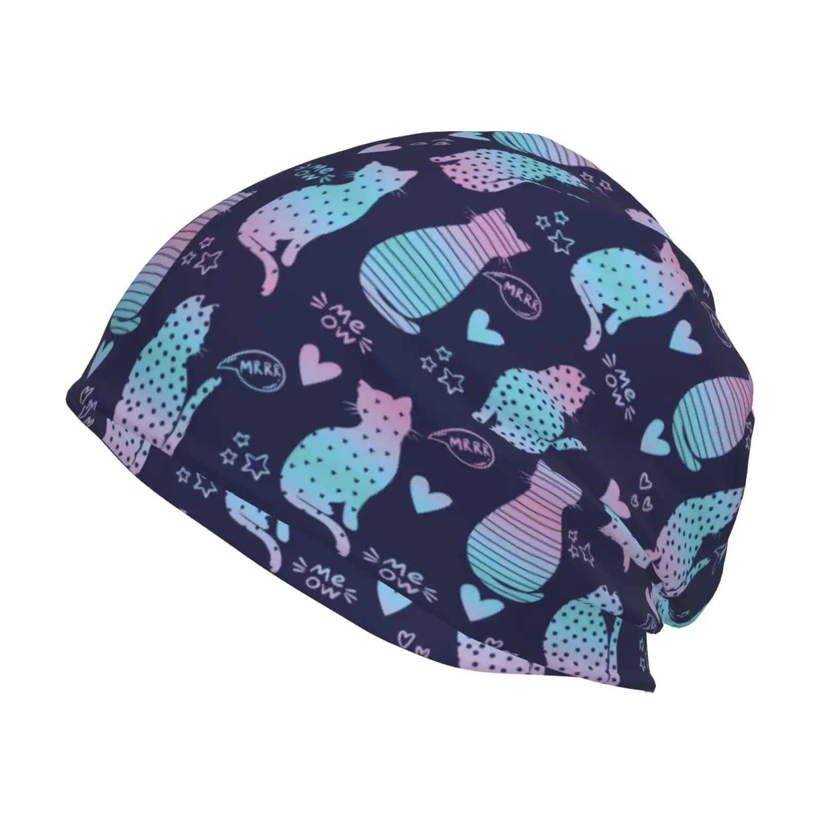 Cappello a cuffia con stampa Silhouette Cats per uomo e donna Cappelli caldi invernali Berretto con teschio spesso e slouchy lavorato a maglia