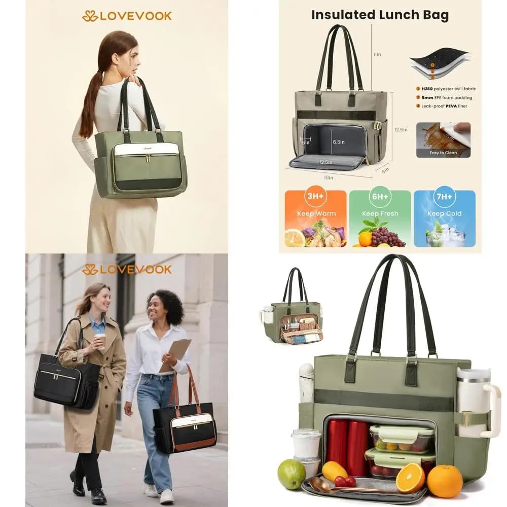 Large Insulated Lunch Bag with Laptop Compartment & Cup Holder - Ideal for Women, Work, Travel, and Daily Use