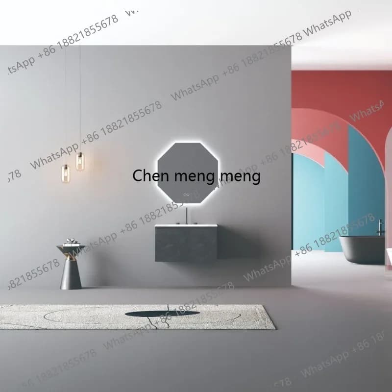Mobile bagno F150 con lavabo integrato, specchio LED semicircolare e mobiletto sospeso per WC