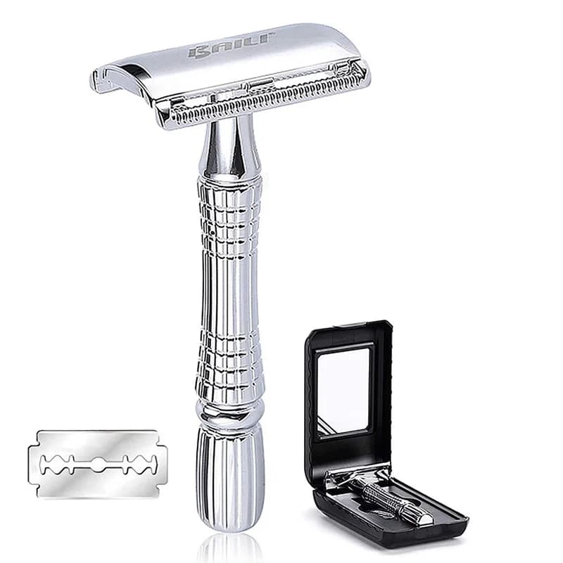 Double Edge Safety Razor Wet Shaving for Men Women with Platinum Blade and Mirrored Travel Case