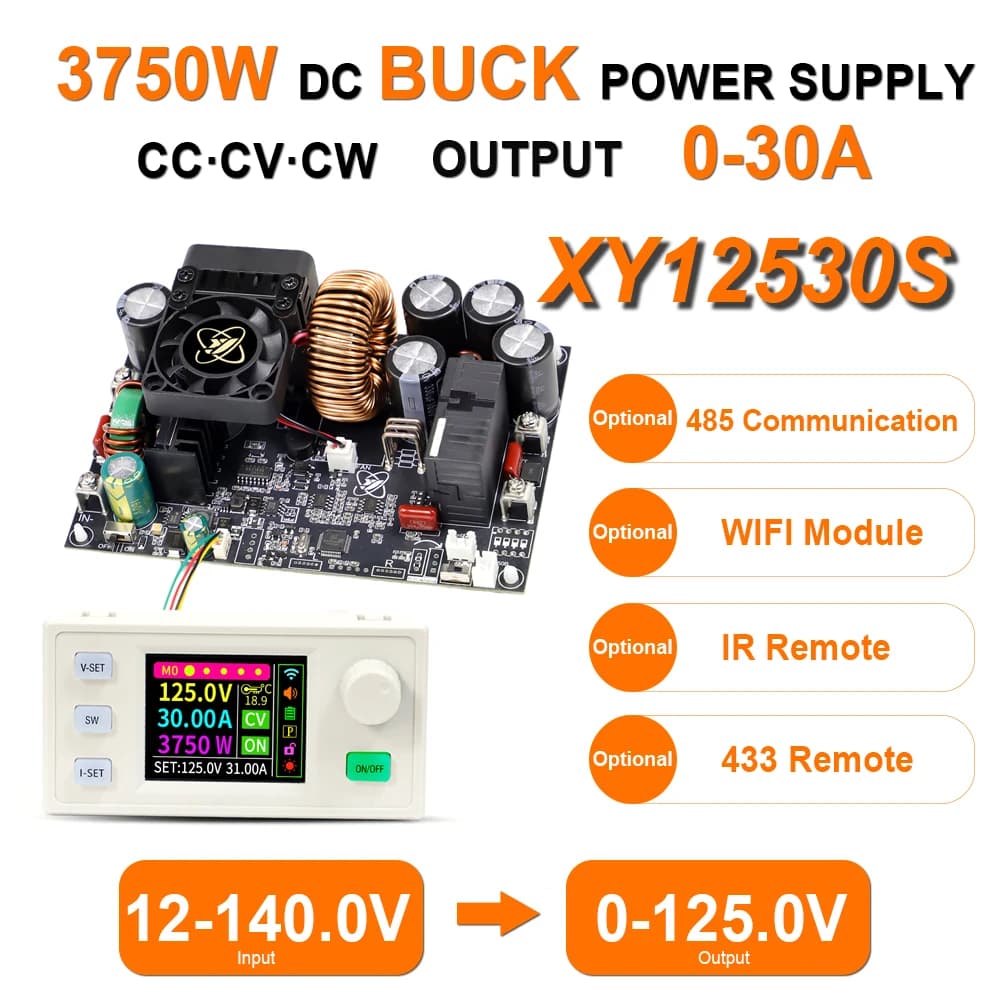 XY12530S 3750W 30A CNC Step-Down regolabile DC Power Supply CV CC CW Buck Converter MPPT Ricarica da 12-140V a 0-125V WIFI 485 IR