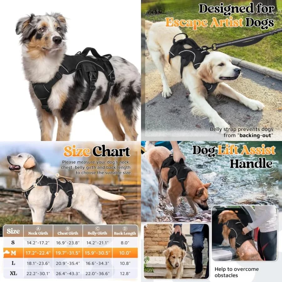 Imbracatura Anti-Fuga per Cani, Imbracatura Morbida Imbottita per Tutto il Corpo, Gilet Riflettente Regolabile Anti-Trazione con Maniglia di Sollevamento e Clip per Guinzaglio