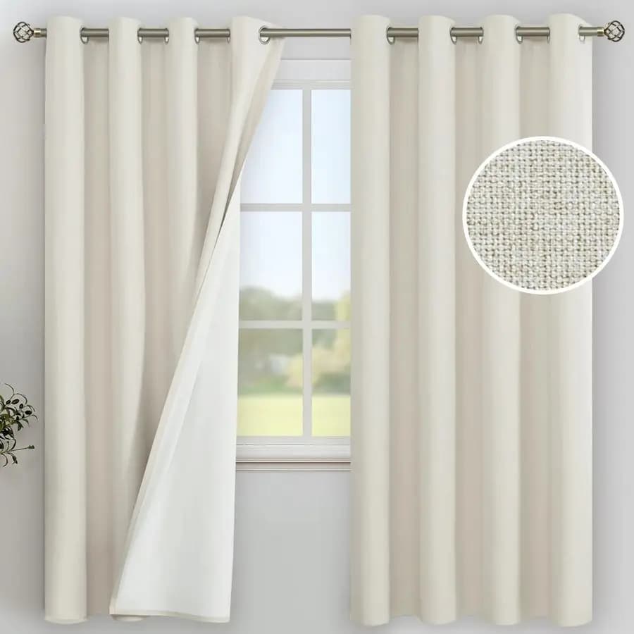72 Inch Lino Dark Curtains, 100% Dark for Bedroom, Thermal Insulating Curtains with Winter Living Room Eyelets