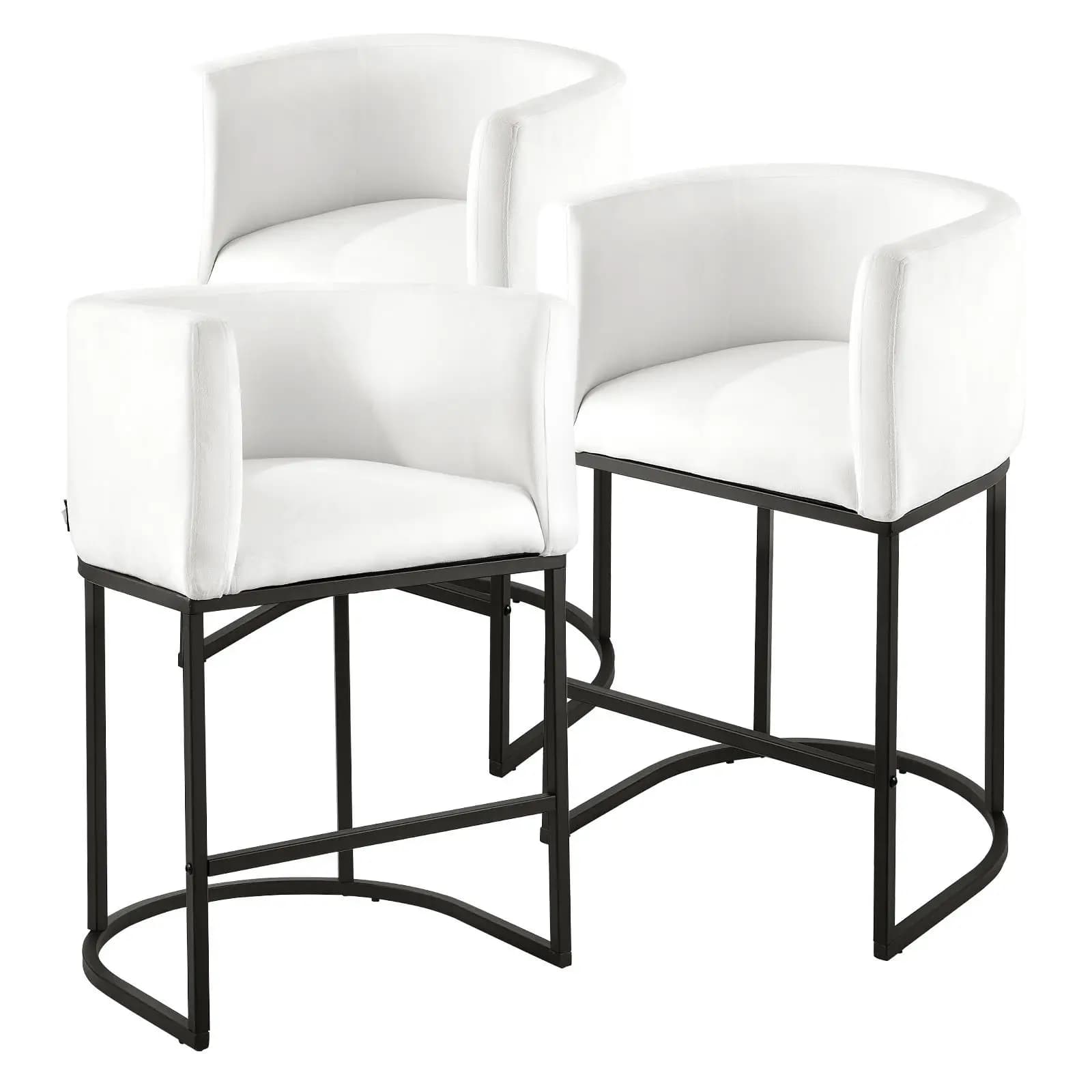 25 Inch Counter Height Bar Stools Set of 3 Upholstered Fabric Chairs with Backrest Armrests Metal Frame and Footrest for kitchen Dining Room White