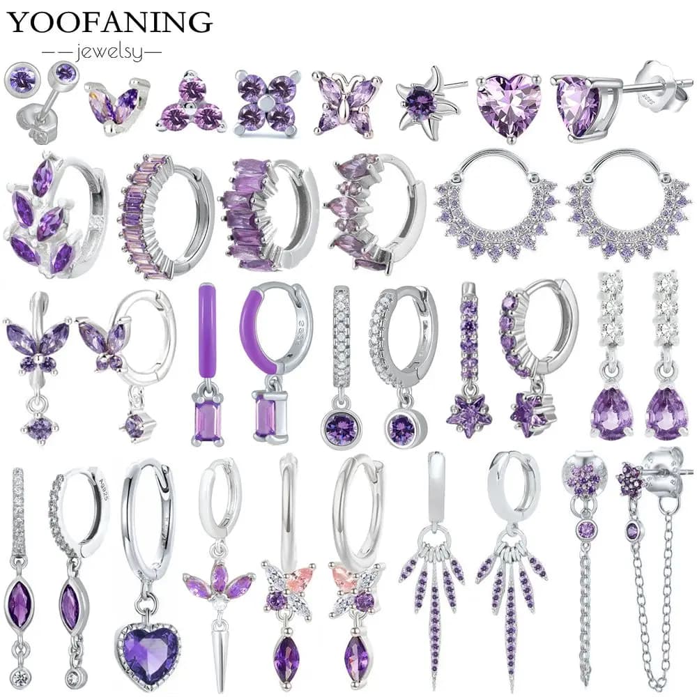 Orecchini in argento sterling 925 con ago classico di fascia alta Orecchini pendenti con zirconi viola Orecchini da donna Gioielli alla moda con articolo singolo