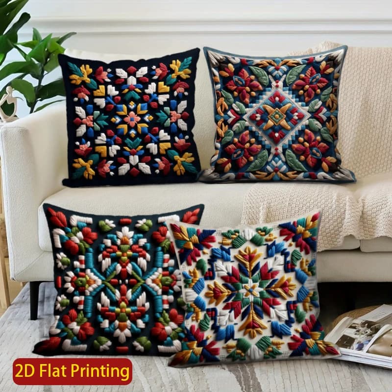Fodere per cuscini decorative con motivo etnico colorato 2D, adatte per divano, camera da letto, auto.