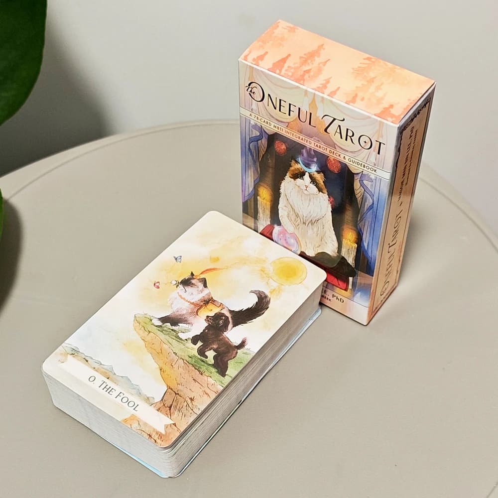 Mazzo di tarocchi Oneful da 10,3 * 6 cm Tarocchi integrati MBTI da 78 carte per gli amanti dei gatti e dei cani Kawaii Animal Art