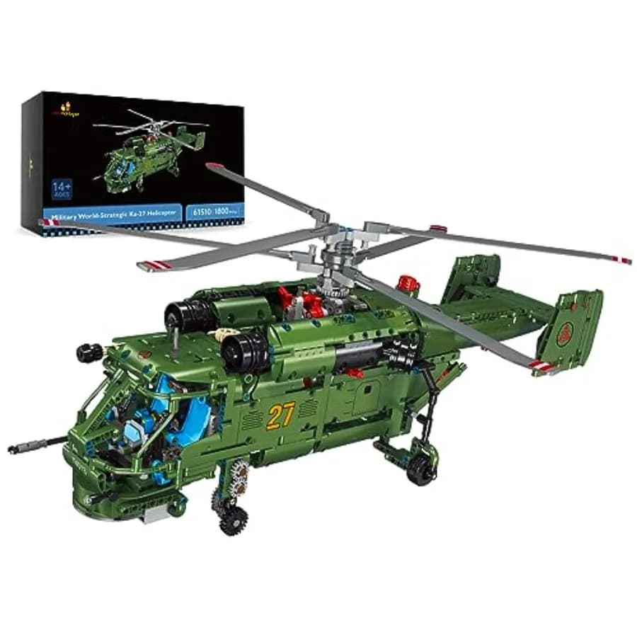 Set di Costruzioni JMBricklayer Elicottero Militare 61510 Ka-27, Modello da Collezione con 1.800 Pezzi, Nero e Grigio