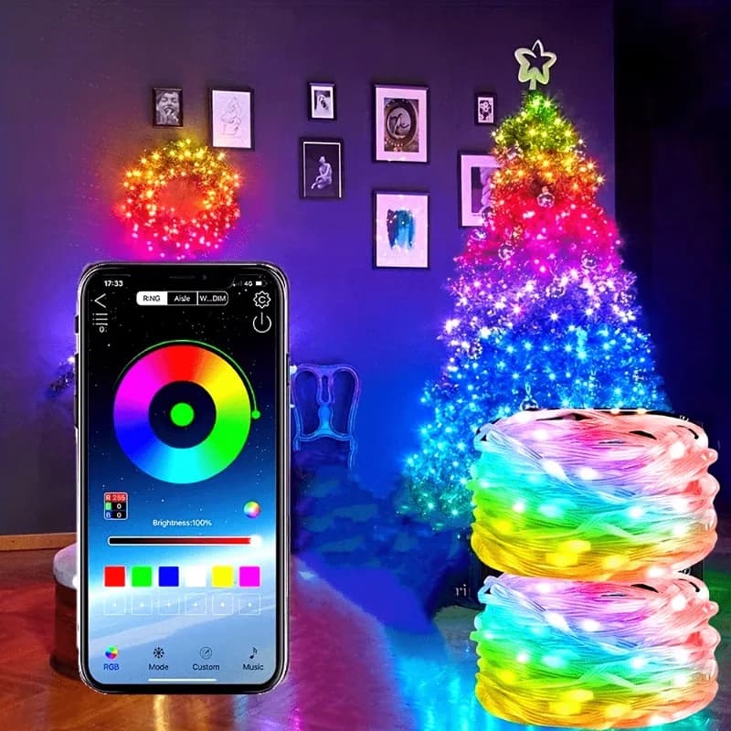 Luci fiabesche a LED intelligenti App alimentate tramite USB Controllo pulsante Sincronizzazione musicale Rame bianco caldo Natale Halloween Capodanno Decorazioni natalizie