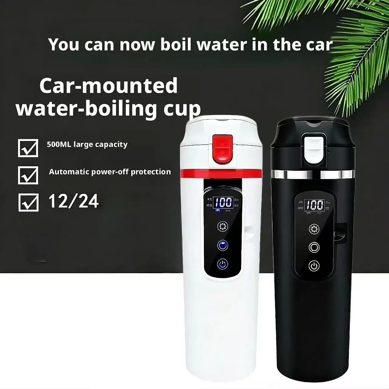 500ml Portable Thermal Cup for Auto, 12V/24V Universal, Stainless Steel Electric Kettle 304