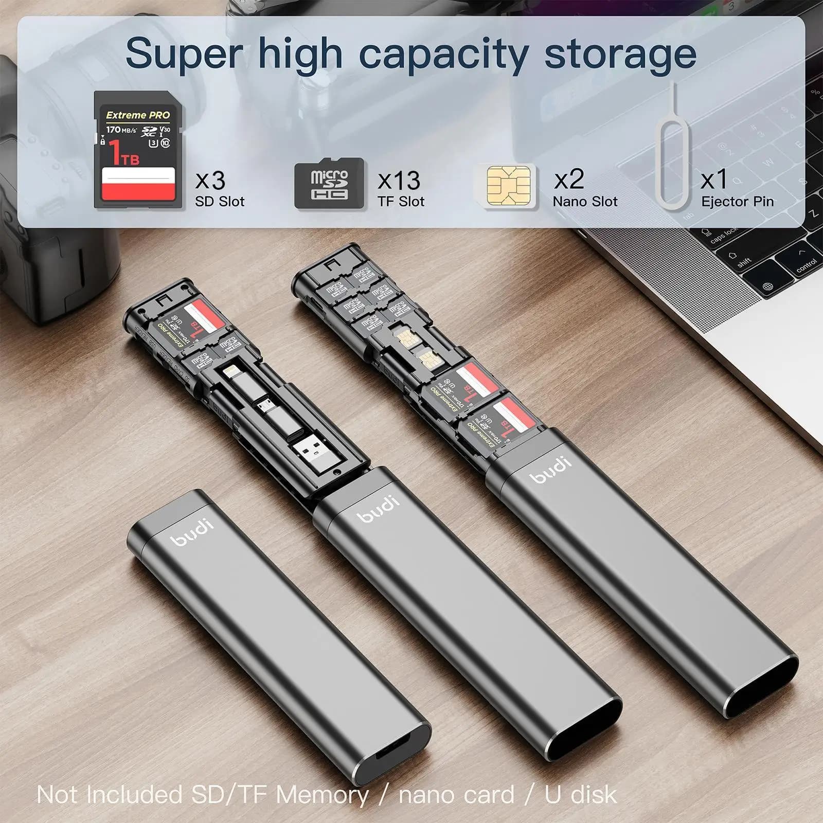 BUDI Cavo dati per lettore di schede SD multifunzionale 9 in 1 Adattatore per telefono e computer USB 3.0 Type-C