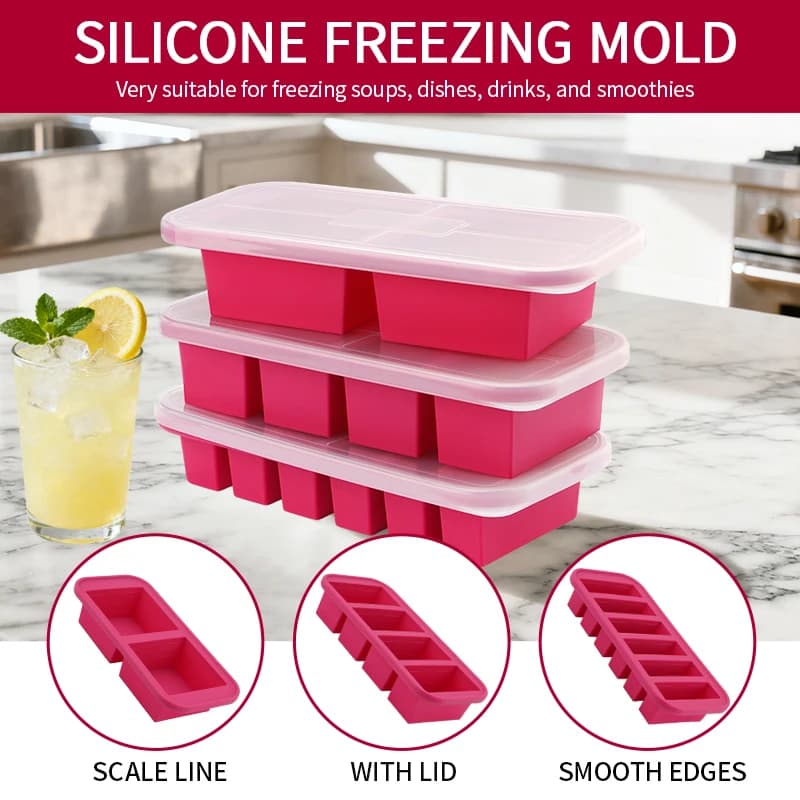 1PC 2/4/6/10Grid Stampo per congelatore in silicone con coperchio Refrigerato Scatola di conservazione degli alimenti Scatola di alimenti Vassoio di ghiaccio Stampo Scatola di ghiaccio Scatola di conservazione della freschezza