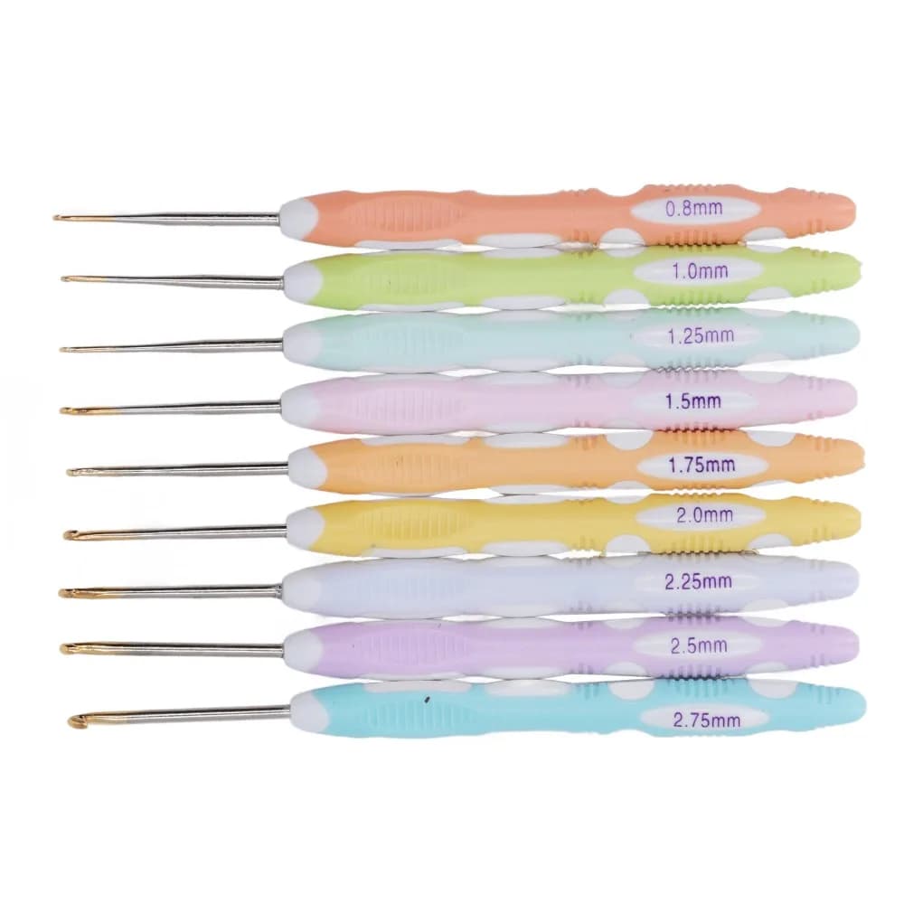 9pcs 0.8mm-2.75mm Aluminum Crochet Hooks Portable Design Soft Comfort Grip Handles Crochet Hooks Set Silicone Handle