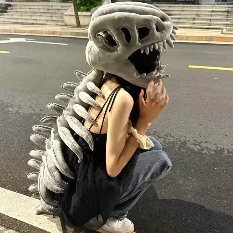 Cappello Peluche a Forma di Scheletro di Dinosauro, Costume Abbinato, Bambola di Peluche, Travestimento per Carnevale, Regalo di Compleanno