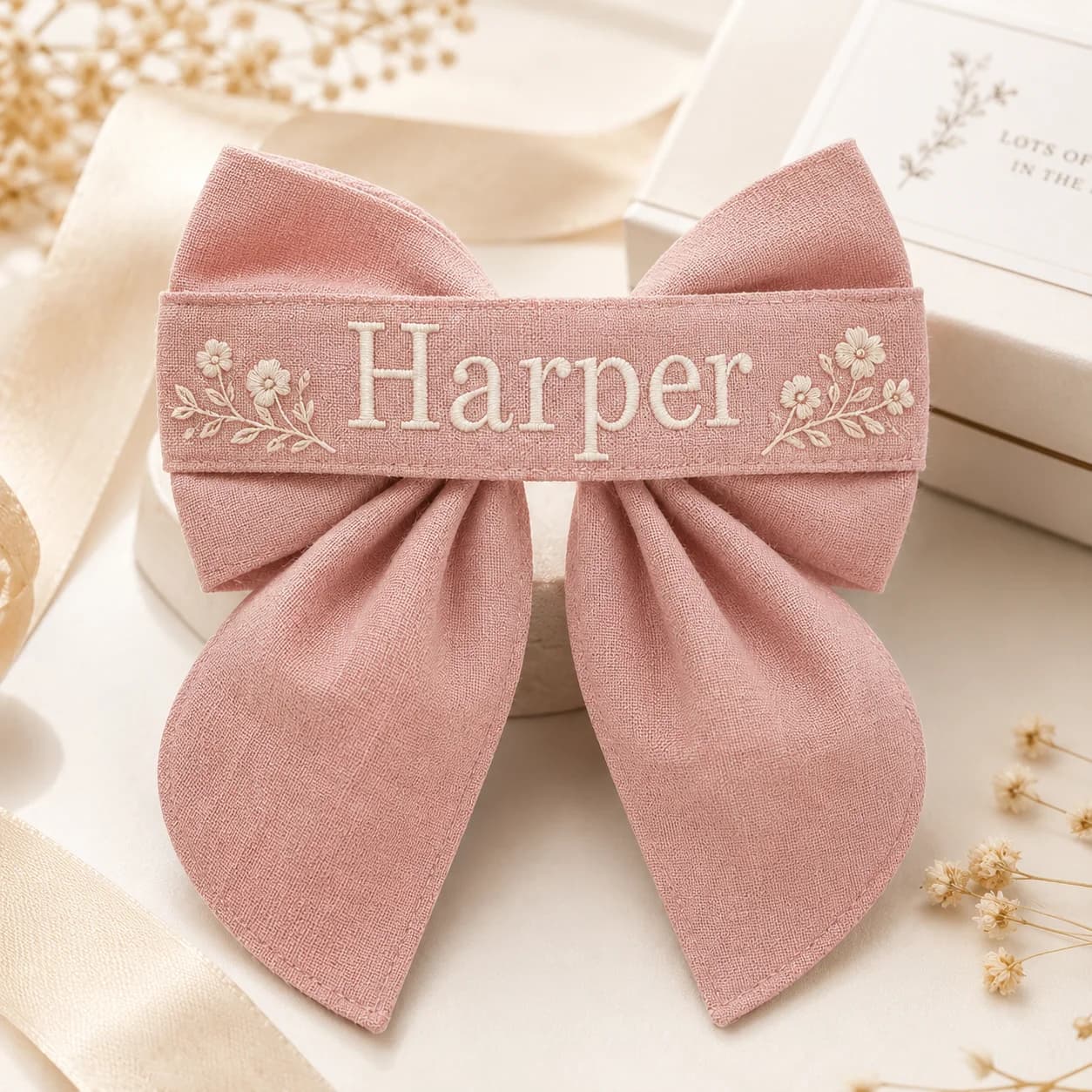Custom Embroidery Bow Hair Clip Personalized Name Floral Alligator Barrette for Girls Kids Wedding Birthday Party Hair Accessory