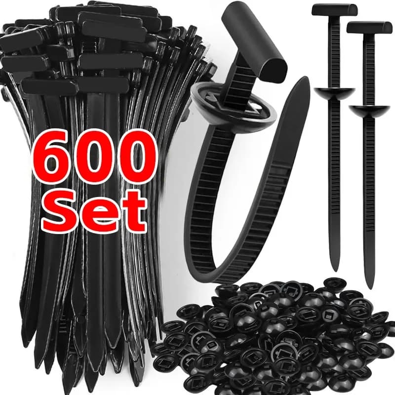 50-1000 set Fascette stringicavo in nylon resistenti con chiusura a zip e fermagli a perno, per carrozzeria auto, resistenti ai raggi UV