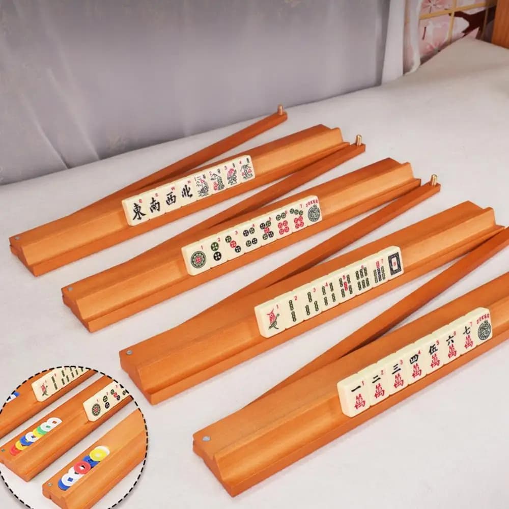Piccolo Supporto in Legno per Mahjong 2 in 1, Organizzatore di Tessere con Asta di Spinta per Tavolo da Mahjong e Accessori per Giochi da Tavolo