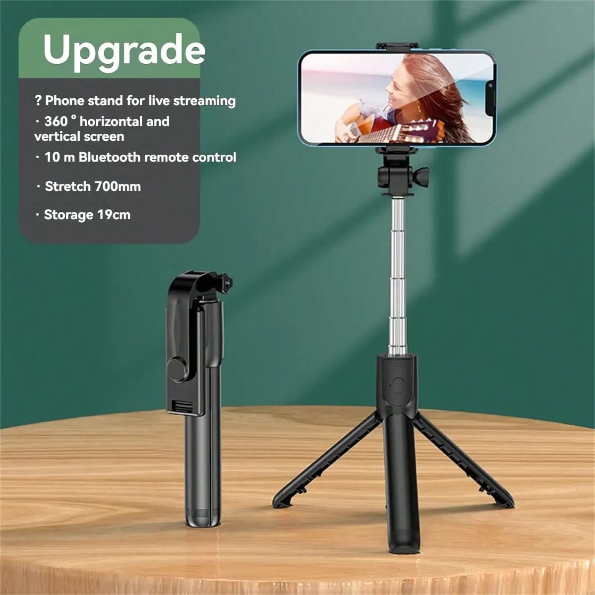 1 pz. Asta selfie pieghevole piccola per telefono, con Bluetooth, estensione anti-vibrazione, supporto per telefono leggero e treppiede telescopico integrato