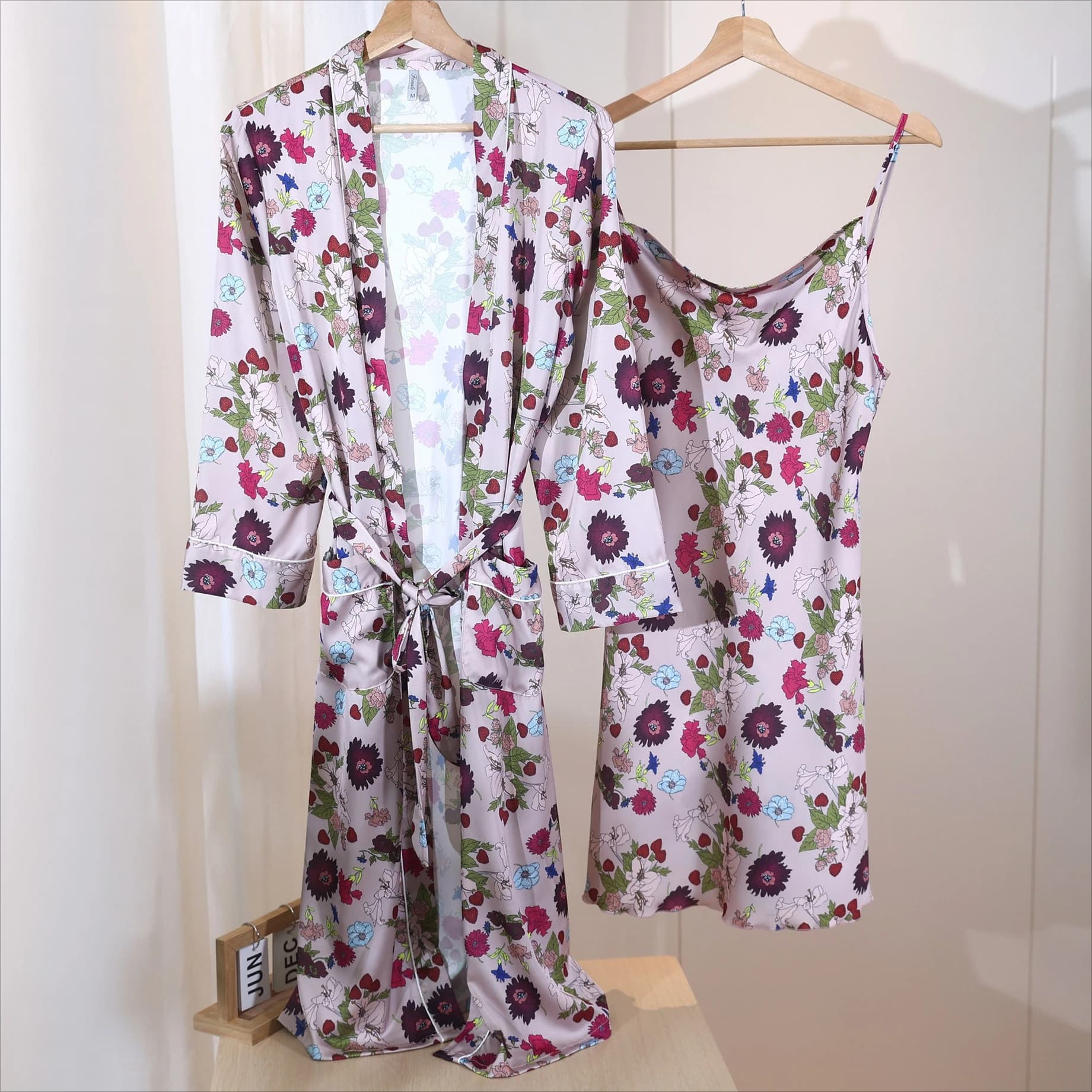 Twinset Robe Set Summer Women Print Bathrobe Gown Satin Sleepwear Nightgown Loungewear Chemise Nightsuits Kimono Homewear