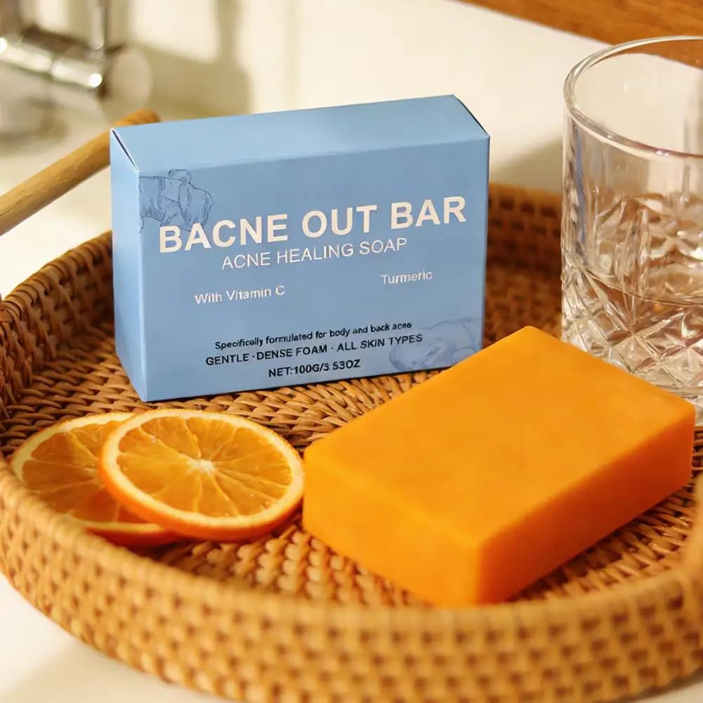 Sapone Curativo per l'Acne con Curcuma e Vitamina C, Detergente Esfoliante Naturale per Schiena, Viso, Petto, Spalle, Sapone Esfoliante per la Pelle